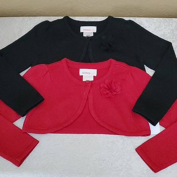 🆕️ WONDERKIDS 2-PIECE Black & Red Holiday Shimmer Bolero Cardigan SIZE: 4T - Picture 3 of 9